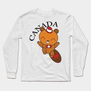 Happy Canadian Beaver Long Sleeve T-Shirt